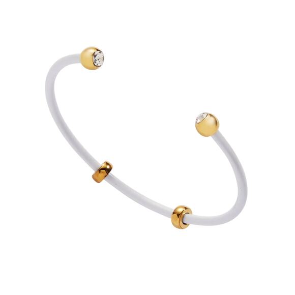 ALEX+ANI Bezel Stone Enamel Cuff in White - Picture 2 of 13